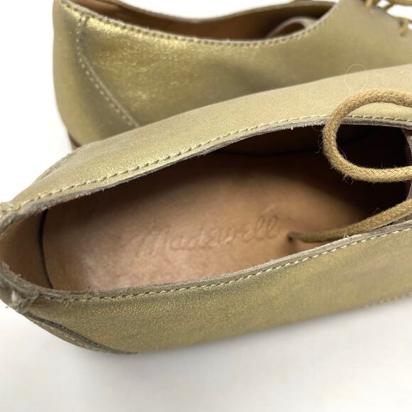 Madewell Frances Light Gold Metallic Leather Lace Up Oxford Shoes Womens 7.5 - Picture 15 of 17
